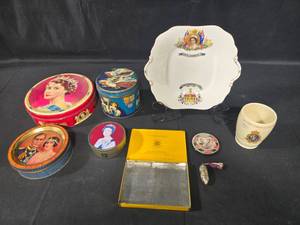 lot 192 image: Lot of 9 Royal Memorabilia Items featuring Queen Elizabeth II, King George VI, and Coronation Themes