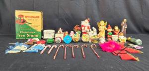 lot 198 image: Vintage Christmas Decorations and Tree Stand Lot