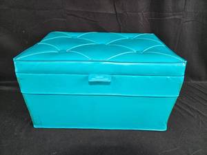 lot 202 image: Vintage Turquoise Storage Ottoman with Quilted Top