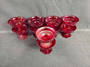 lot 210 image: McKee Rock Crystal - Red Sundae Glass - Set of 10