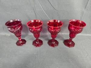 lot 211 image: McKee Rock Crystal - Red Tall Water Goblet - Set of 4