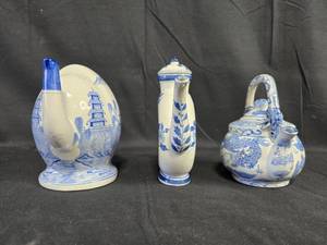 lot 214 image: Lot of Unique Blue and White Decorative Teapots
