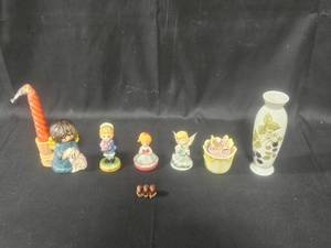 lot 65 image: Lot of Mixed Ceramic Figurines, Candle Holder, and Vase