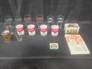 lot 97 image: Collection of Coca-Cola Glasses & Campbells Soup Mugs with Tea Tins