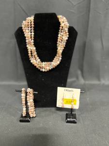 lot 135 image: Five Strand Multi Gemstone 16 Necklace w 3 Matching Stretch Bracelets & Earrings - Dillards