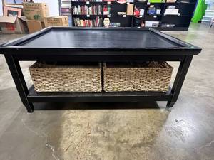 lot 6 image: Black Coffee Table with Wicker Storage Baskets