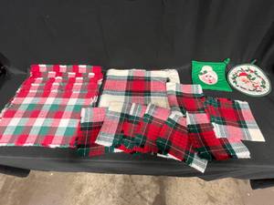 lot 19 image: Collection of Festive Plaid and Holiday-Themed Table Linens
