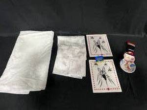 lot 57 image: Pier 1 Snowman Spoon Holder & Swedish Dish Towels w Mosquito Design