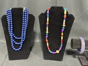 lot 225 image: Assorted Jewelry Lot Beaded Necklaces and Decorative Bangle - displays not included
