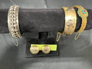 lot 245 image: Assorted Vintage Jewelry Lot - Bracelets and Clip-on Earrings - displays not included