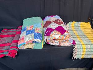 lot 380 image: Assorted Handmade Quilts and Woven Rugs