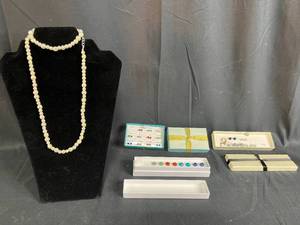 lot 270 image: Assorted Jewelry Lot - Birthstone Earrings, Pearl Necklace, and More - display not included