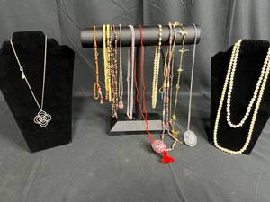 lot 279 image: Assorted Necklace Lot - Beaded, Metal, and Pendant Designs - displays not included