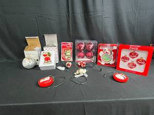 lot 283 image: Assorted Coca-Cola Themed Christmas Ornaments and Decorations