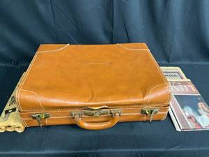 lot 290 image: Vintage Leather Briefcase with Historical Newspapers and Scrolls