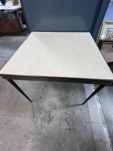 lot 299 image: Vintage Square Folding Card Table with Metal Legs