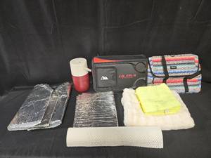 lot 324 image: Assorted Camping Gear Lot Thermos, Mats, Towel, Bag & More