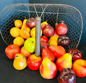 lot 121 image: Wire Basket with Faux Fruit for Decor
