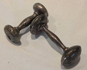 lot 54 image: Pair of Sweet Vintage Sterling Silver Barbell Rattles