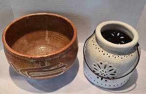 lot 74 image: Large Earthy Planter  Pottery Jug with Floral Cutouts