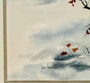 lot 114 image: Vintage Framed Watercolor Painting, Winter Snowman by Jean Haefele