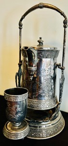 lot 117 image: Antique Barbour Silverplate Tilting Pitcher with Stand and Cup