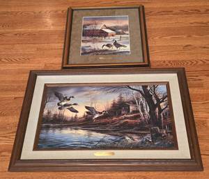 lot 200A image: Pair of Beautiful Terry Redlin Prints, Including Winter Haven & Backwoods Cabin