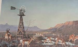 lot 235 image: Antelope in Ranch Country Framed Print by Les Kouba