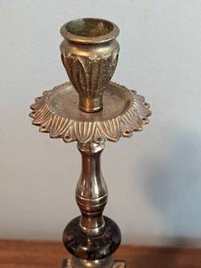 lot 240 image: Brass Candleholders and Bottle Holder