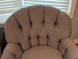 lot 198 image: Pair of Blue and Cream Armchairs