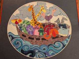 lot 190 image: Framed Noahs Arc Needlepoint