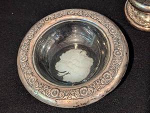 lot 179 image: Small Sterling Silver Cup and Glass Dishes
