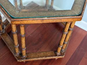 lot 141 image: Vintage Glass Topped Faux Bamboo Side Table