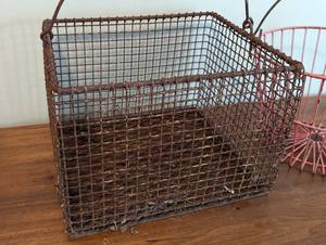 lot 151 image: Pair of Vintage Metal Wire Baskets including a Vintage Wire Egg Basket