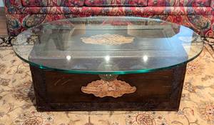 lot 6 image: Carved Chinese Wood Storage Trunk