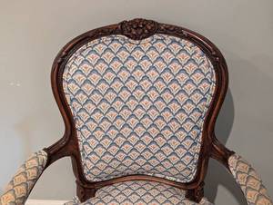 lot 10 image: Elegant Blue Carved Wood Armchair