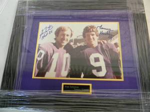 lot 1 image: VERY RARE - Only known photo of Fran & Tommy together as teammates - Fran Tarkenton & Tommy Kramer Signed professionally framed photo, Approx 24 by 20 - A MUST FOR ANY TRUE VIKINGS FAN - FANTASTIC PIECE - SEE PICTURES