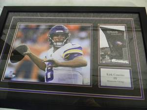 lot 3 image: MINNESOTA VIKINGS KIRK COUSINS  US BANK STADIUM Official NFL professionally framed photo, Approx 28 by 20 - A VERY NICELY DONE PIECE  - SEE PICTURES