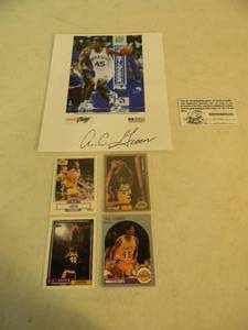 lot 26 image: Los Angeles Lakers  DALLAS MAVERICKS A.C. GREEN SIGNED 8 By 10 PHOTO & FLEER 92-93 CARD WITH 3 Additional Cards - FANTASTIC PIECES - NICE - SEE PICTURES