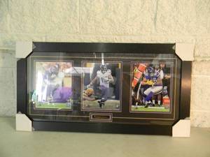lot 31 image: MINNESOTA VIKINGS STEFON DIGGS, ADAM THIELEN & KYLE RUDOLF TRIPLE Official NFL professionally framed photos, Approx 36 by 19 - NEW - A VERY NICELY DONE PIECE - SEE PICTURES