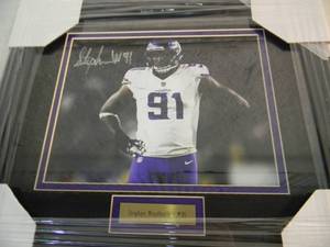 lot 39 image: MINNESOTA VIKINGS Stephen Weatherly #91 AUTOGRAPHED WITH COA Official NFL professionally framed photo, Approx 16 by 14 - NEW - A VERY NICELY DONE PIECE - SEE PICTURES