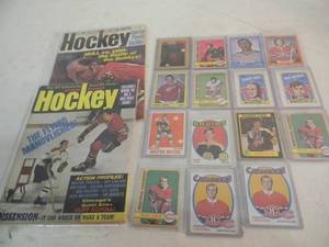 lot 64 image: VINTAGE NHL PLAYERS CARDS COLLECTION ORR, LEMAIRE, DIONNE, LAFLEUR, PARISE, MELOCHE, DRYDEN, HULL with 2 vintage HOCKEY MAGS - NICE CONDITION - AWESOME COLLECTION - SEE PICTURES