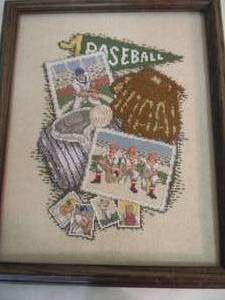 lot 77 image: VINTAGE OLD SCHOOL KNITTED BASEBALL ART - NICE - VERY COOL PIECE APPROX 13 By 17 - SEE PICTURES
