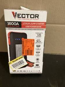 VECTOR 1600 Peak Amp Automotive Lithium Jump Starter, Portable Power - 15W USB-A & USB-C  Customer Returns See Pictures