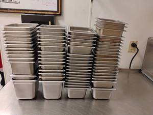 lot 45 image: 40 STAINLESS STEEL STEAM PANS