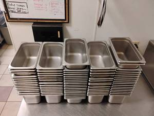 lot 44 image: 40 STAINLESS STEEL STEAM PANS
