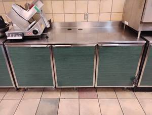 lot 39 image: DUKE 3 DOOR STORAGE CABINET WITH STAINLESS STEEL WORK TOP