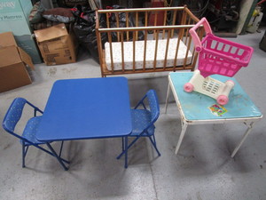 Kids Tables, Chairs, Shopping Cart, BabbyDoll Crib