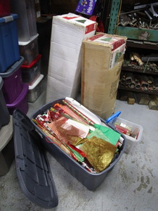 (2) Christmas Trees & Tote of Wrapping Paper & Cards