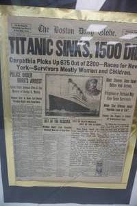 lot 220 image: Titanic story, history mounting 24x36 (glass broken)